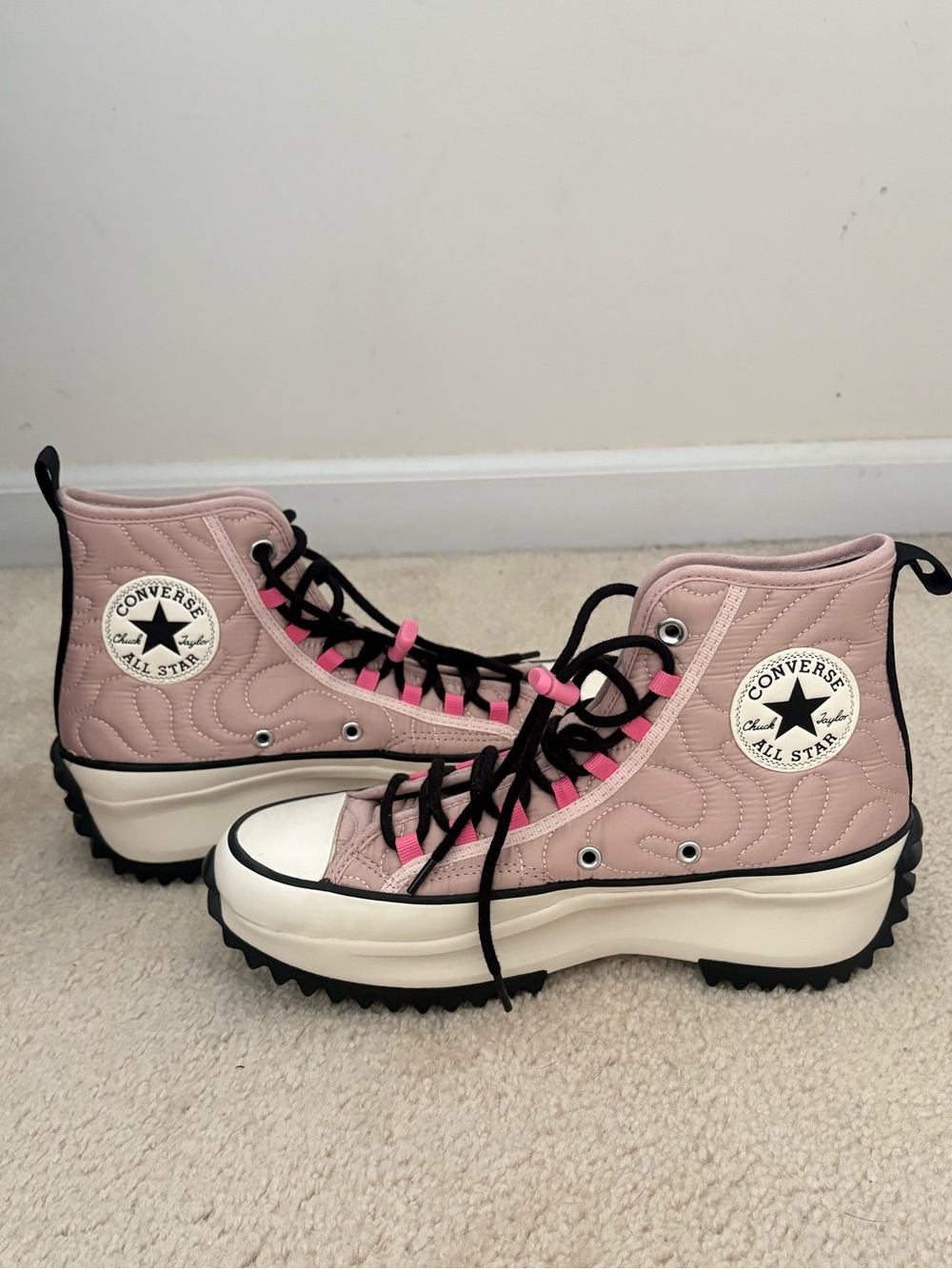 CONVERSE RUN STAR HIKE PLATFORM QUILTED HIGH TOP SHOES PINK SAGE 8.5 WOMENS